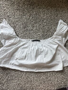 Zara White Off-Shoulder Elastic Crop Top